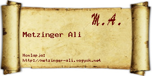 Metzinger Ali névjegykártya